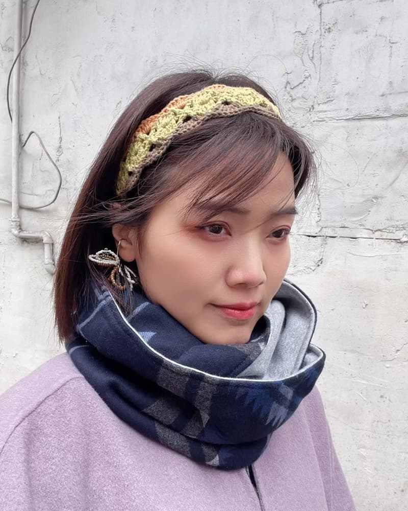 丈青幾何圖騰  刷毛圍脖 圍巾