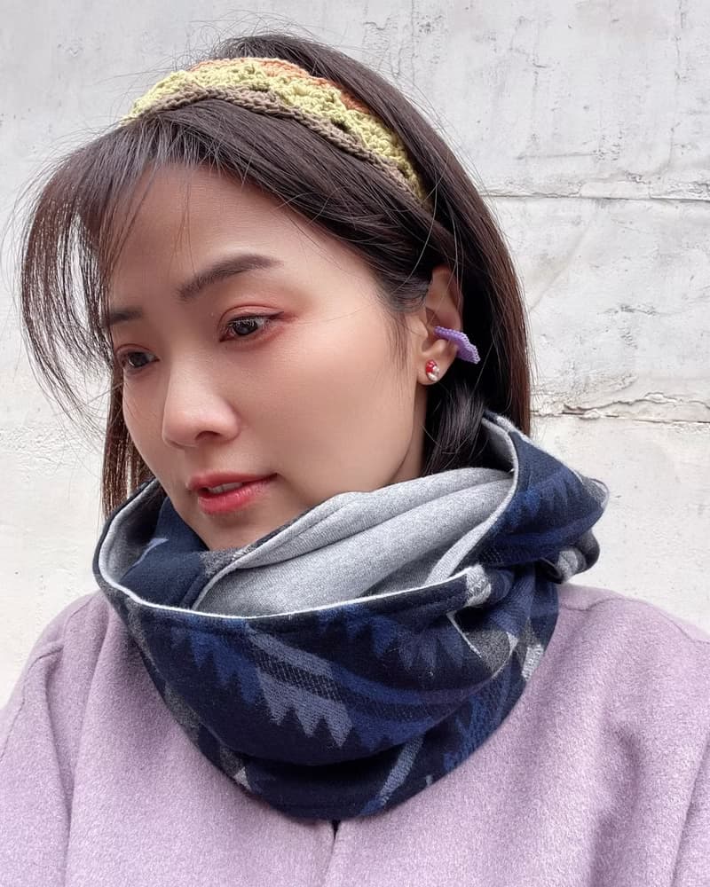 丈青幾何圖騰  刷毛圍脖 圍巾