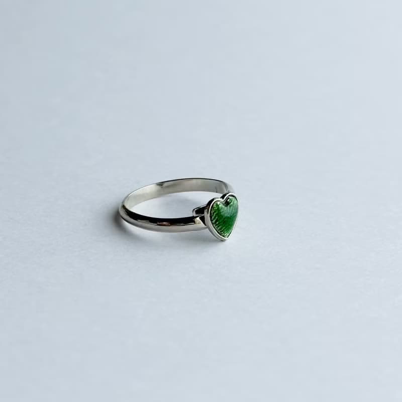 ハート【Green】　七宝焼リング 指輪 純銀胎七宝