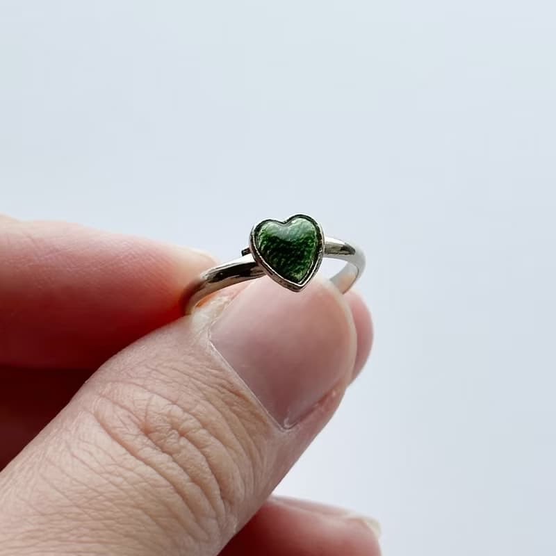 ハート【Green】　七宝焼リング 指輪 純銀胎七宝