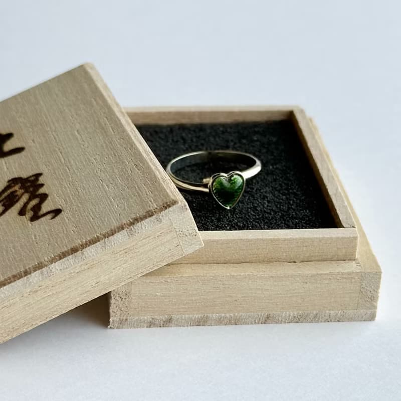 ハート【Green】　七宝焼リング 指輪 純銀胎七宝