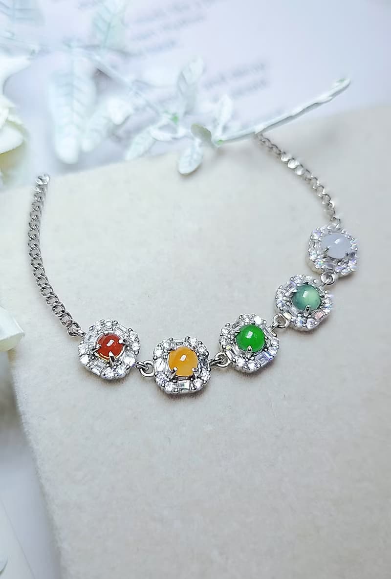 |幸運彩虹方糖|A貨翡翠冰玻多寶彩虹蛋4.5mm純銀鍍18k仙女手鏈