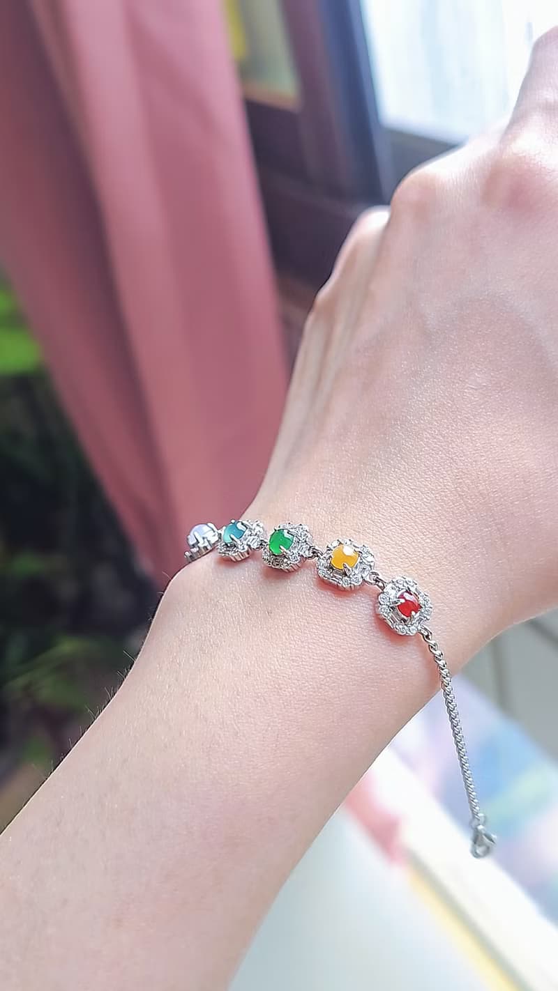 |幸運彩虹方糖|A貨翡翠冰玻多寶彩虹蛋4.5mm純銀鍍18k仙女手鏈