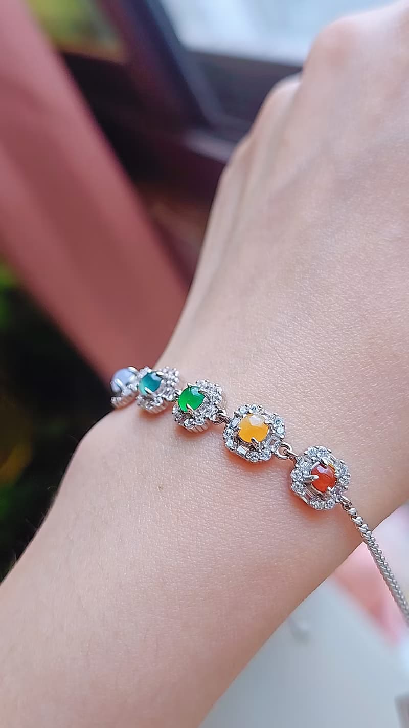 |幸運彩虹方糖|A貨翡翠冰玻多寶彩虹蛋4.5mm純銀鍍18k仙女手鏈