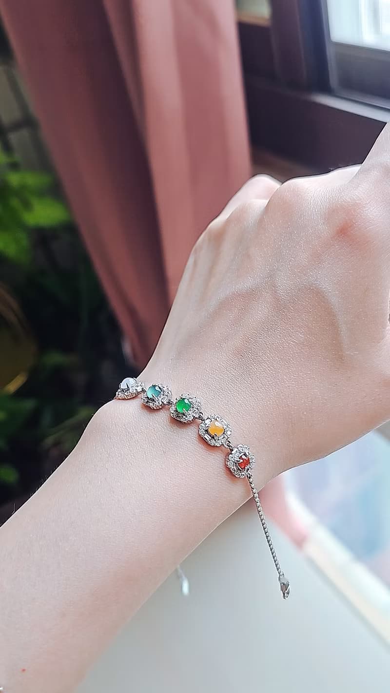 |幸運彩虹方糖|A貨翡翠冰玻多寶彩虹蛋4.5mm純銀鍍18k仙女手鏈