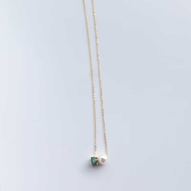 K14gf Rare stone Grandidierite Necklace, Pearl Dainty Necklace