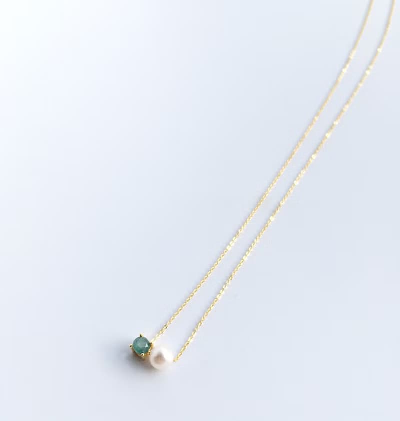 K14gf Rare stone Grandidierite Necklace, Pearl Dainty Necklace