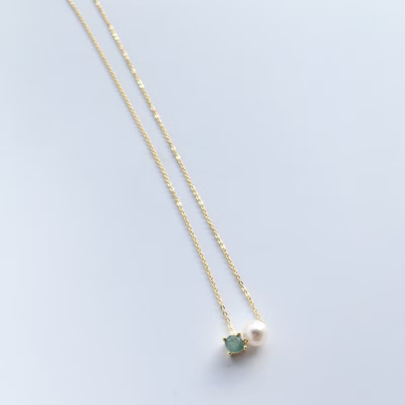 K14gf Rare stone Grandidierite Necklace, Pearl Dainty Necklace
