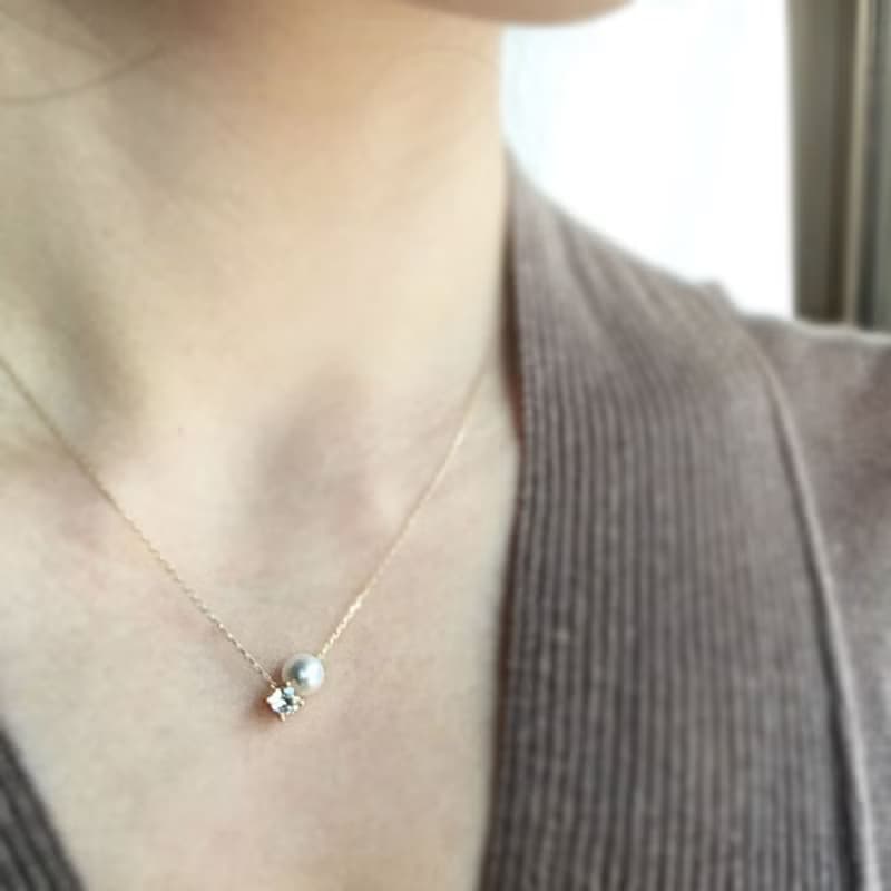 K14gf Rare stone Grandidierite Necklace, Pearl Dainty Necklace