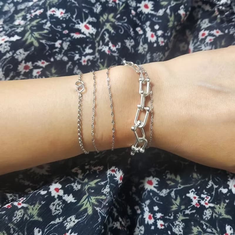 U-Shape Link Gradation Size Chain Adjustable Silver Bracelet