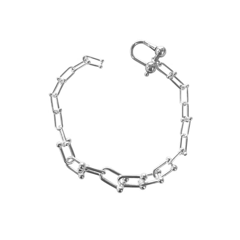 U-Shape Link Gradation Size Chain Adjustable Silver Bracelet
