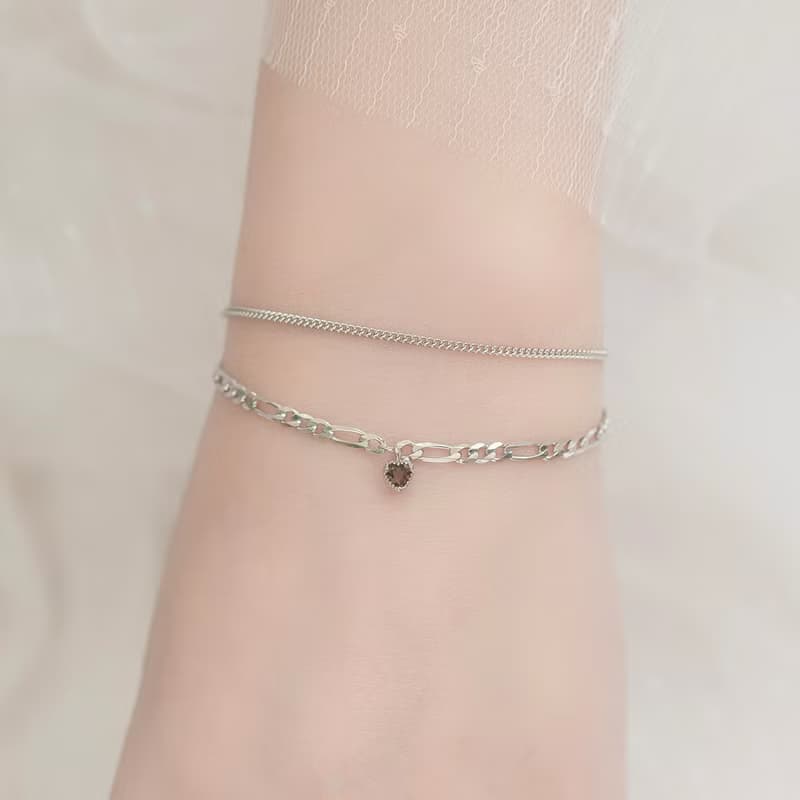 茶晶925純銀愛心蛋糕雙層手鍊