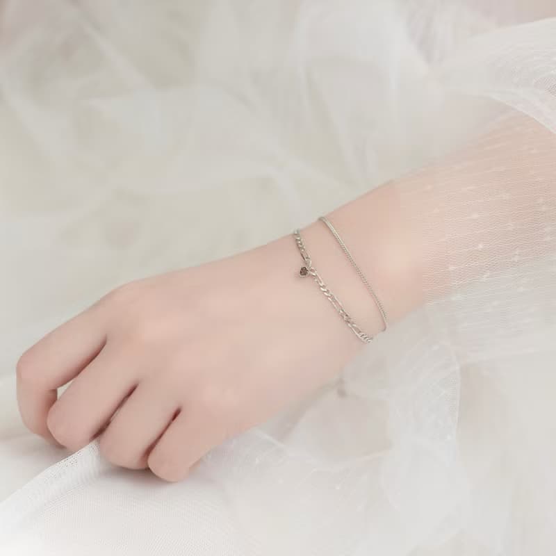 茶晶925純銀愛心蛋糕雙層手鍊