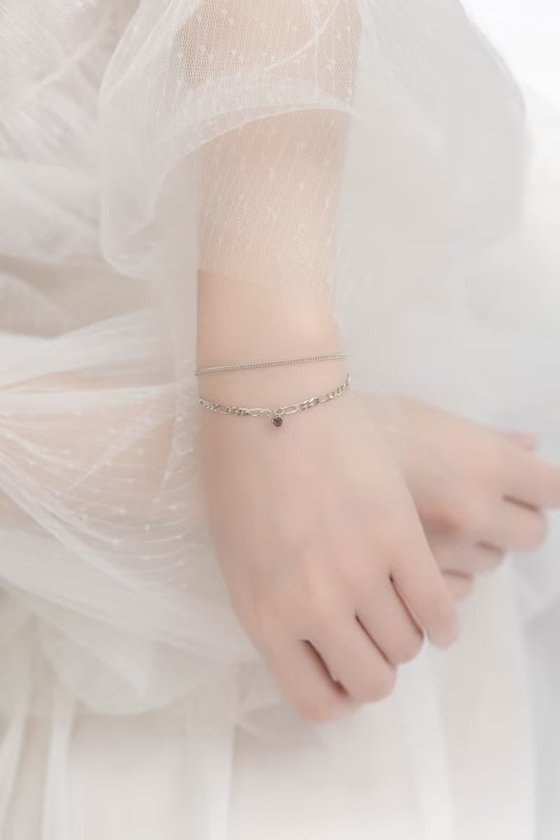 茶晶925純銀愛心蛋糕雙層手鍊