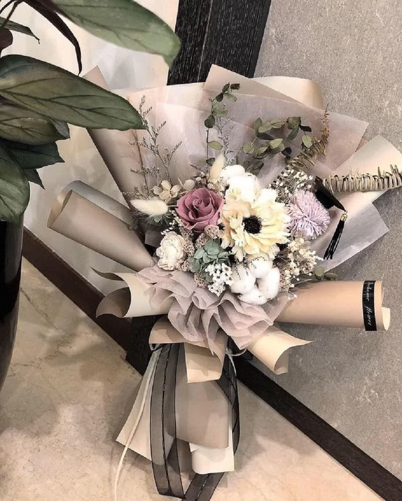 文青系 棕色 畢業花束 謝師花束 永生花束 乾燥花束 生日花束