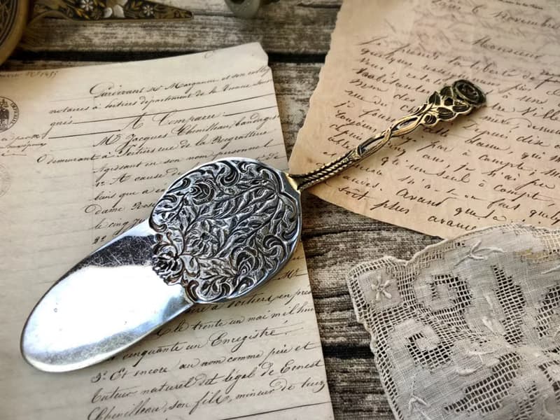 德國Vintage浮雕玫瑰花柄鍍銀蛋糕鏟