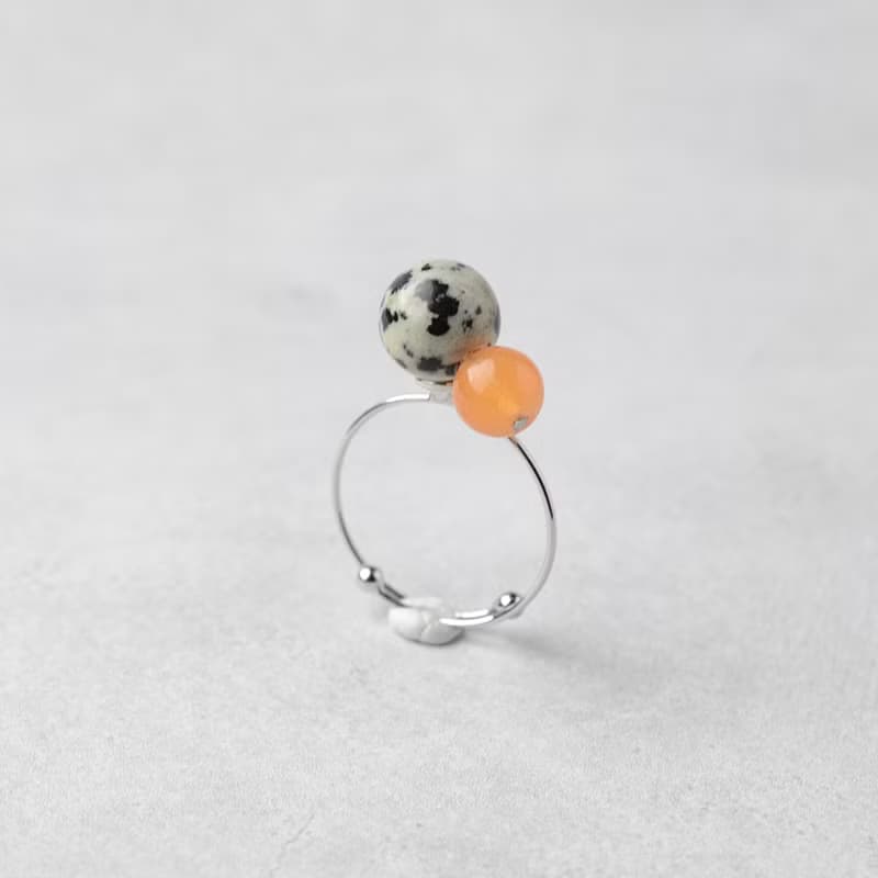 バイカラーリング ダルメシアン マンダリンオレンジ 天然石 指輪 オープンリング 生日禮物 女 結婚禮物 contemporary jewelry