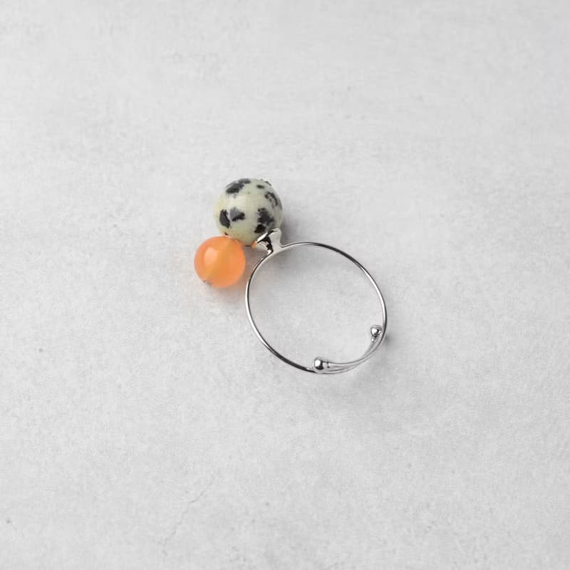 バイカラーリング ダルメシアン マンダリンオレンジ 天然石 指輪 オープンリング 生日禮物 女 結婚禮物 contemporary jewelry