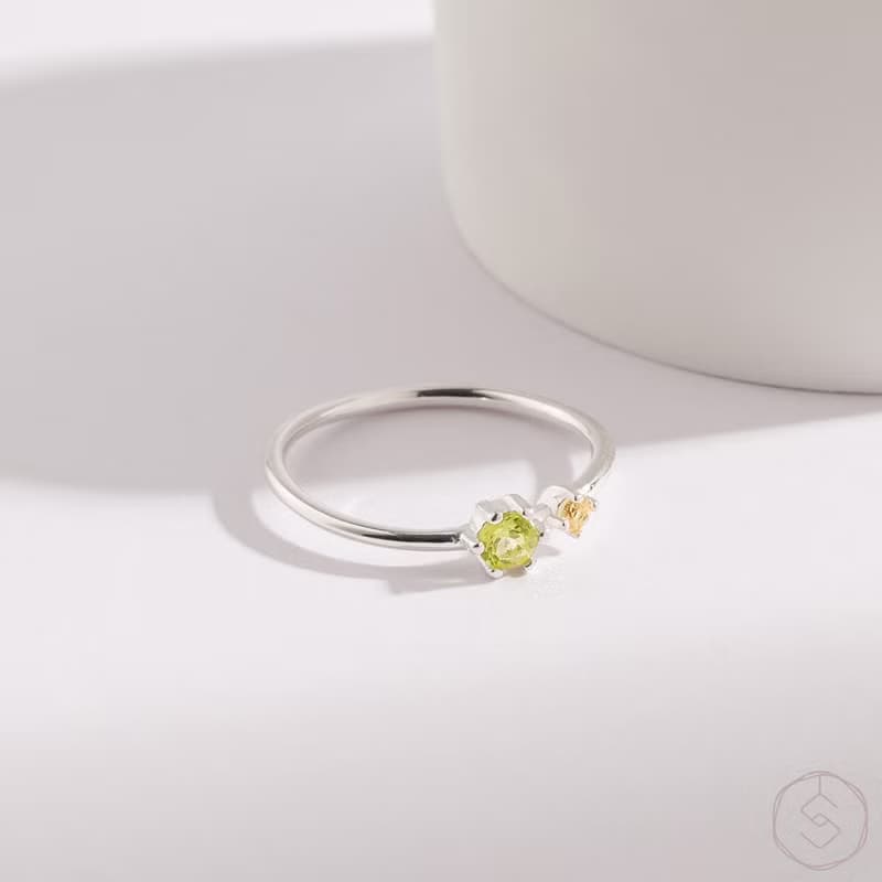 繆思MUSE | 橄欖石 黃水晶 S925純銀 | 微光雙鑽線戒