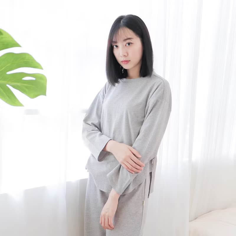 UMORFIL膠原蛋白長袖居家服-麻花灰