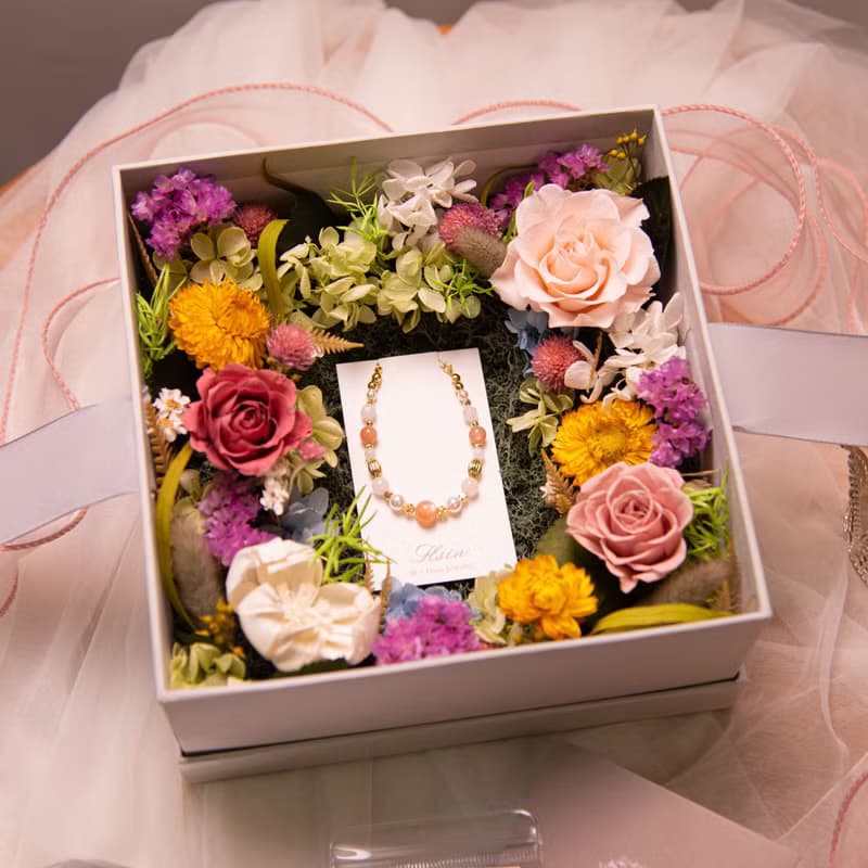 【璀璨】 乾燥花 永生花花盒 婚禮戒盒 / 純銀項鍊 天然水晶手鍊