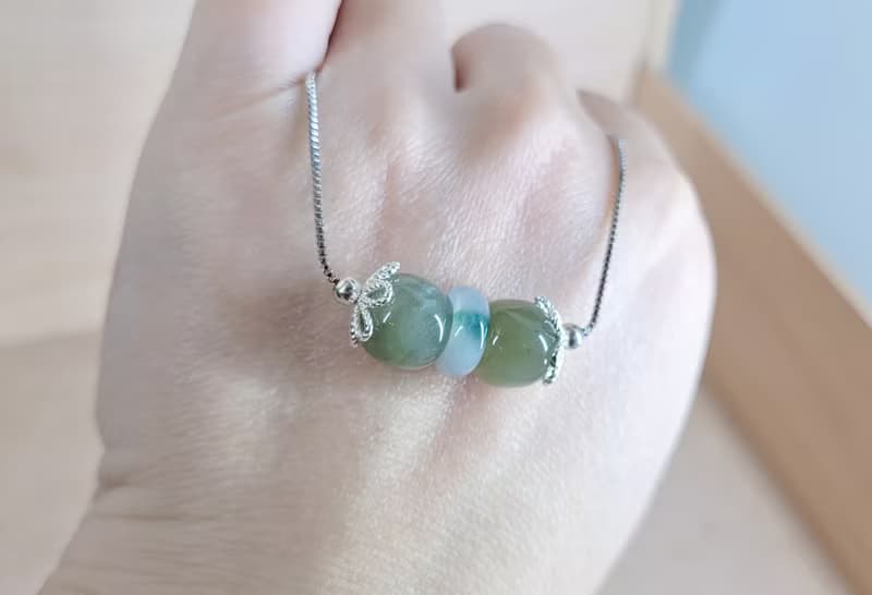 【親翠】天然翡翠fit天然和田北  純銀綠潤和田飄抹綠甜甜圈手串