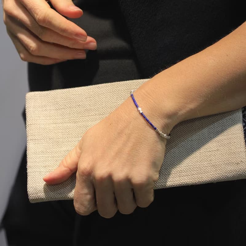 Lapis Lazuli and silver sugar cube beads bracelet (B0031)