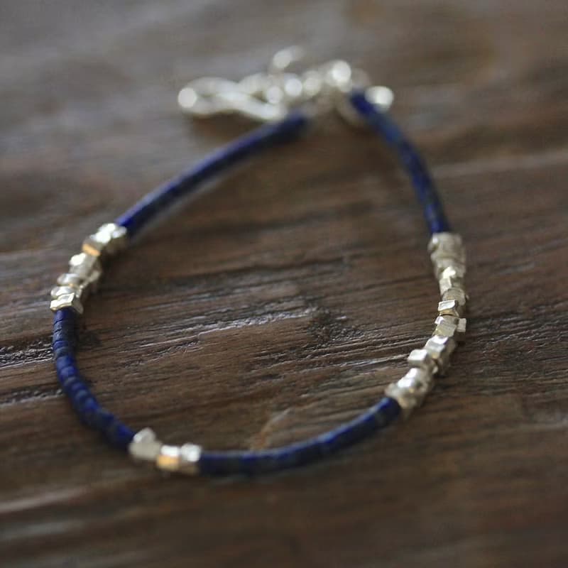 Lapis Lazuli and silver sugar cube beads bracelet (B0031)
