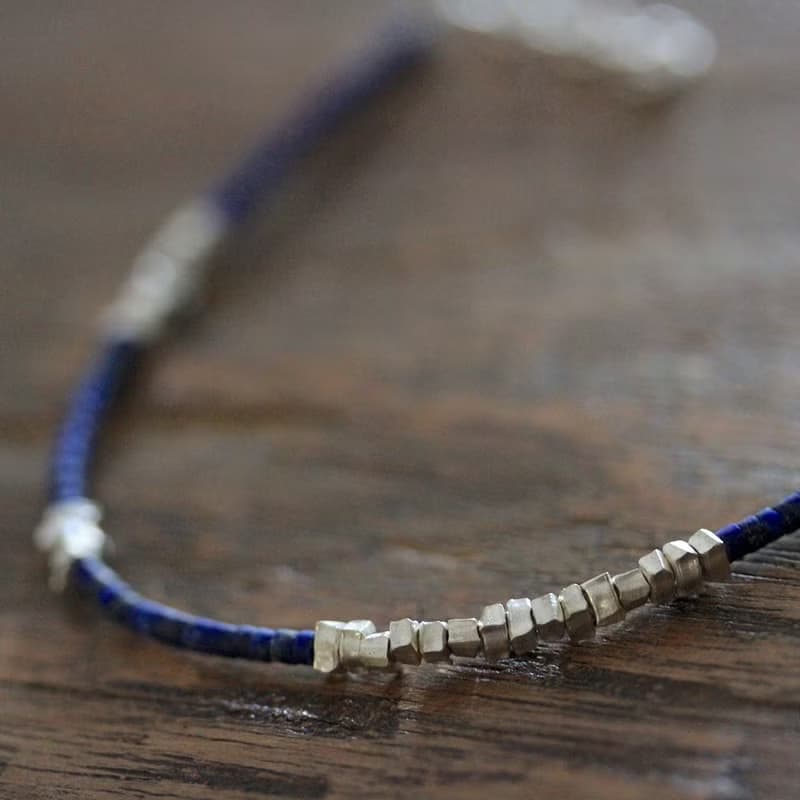 Lapis Lazuli and silver sugar cube beads bracelet (B0031)