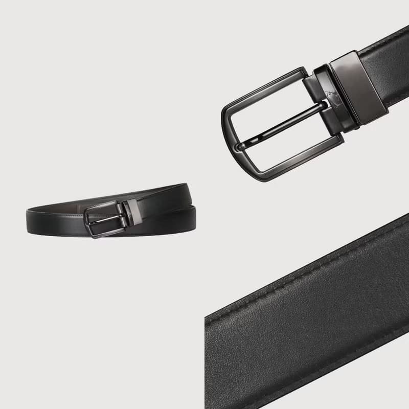 【免費升級送禮包裝】時尚紳士 圓弧方扣穿針式皮帶-鎗色/BF25S
