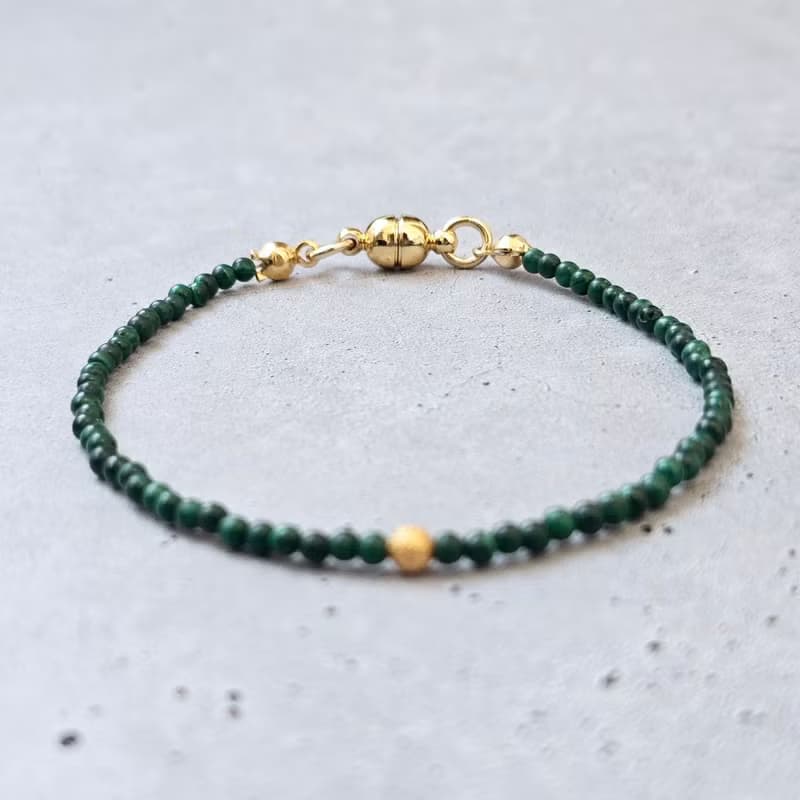 【日本製】マラカイト ブレスレット –  マグネット留め具 / 金属アレルギー対応