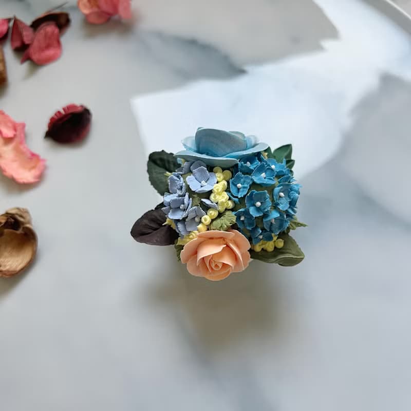 韓國奶油土擠花擴香石/擴香花/大理石紋石膏盆栽/粉橘玫瑰繡球花