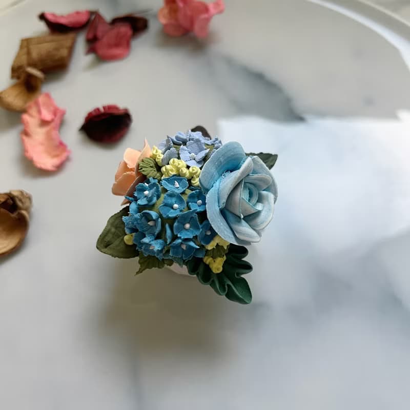 韓國奶油土擠花擴香石/擴香花/大理石紋石膏盆栽/粉橘玫瑰繡球花