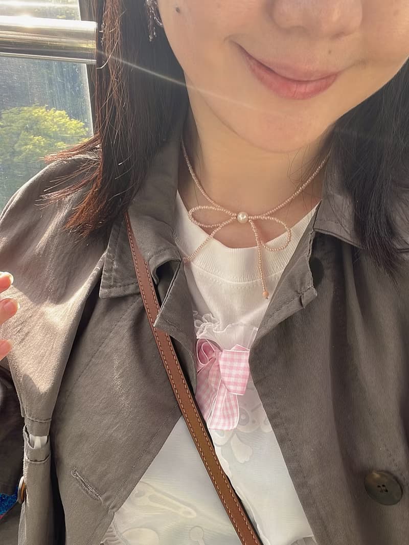 Charming cute I Big Bow Necklace Pink Blue