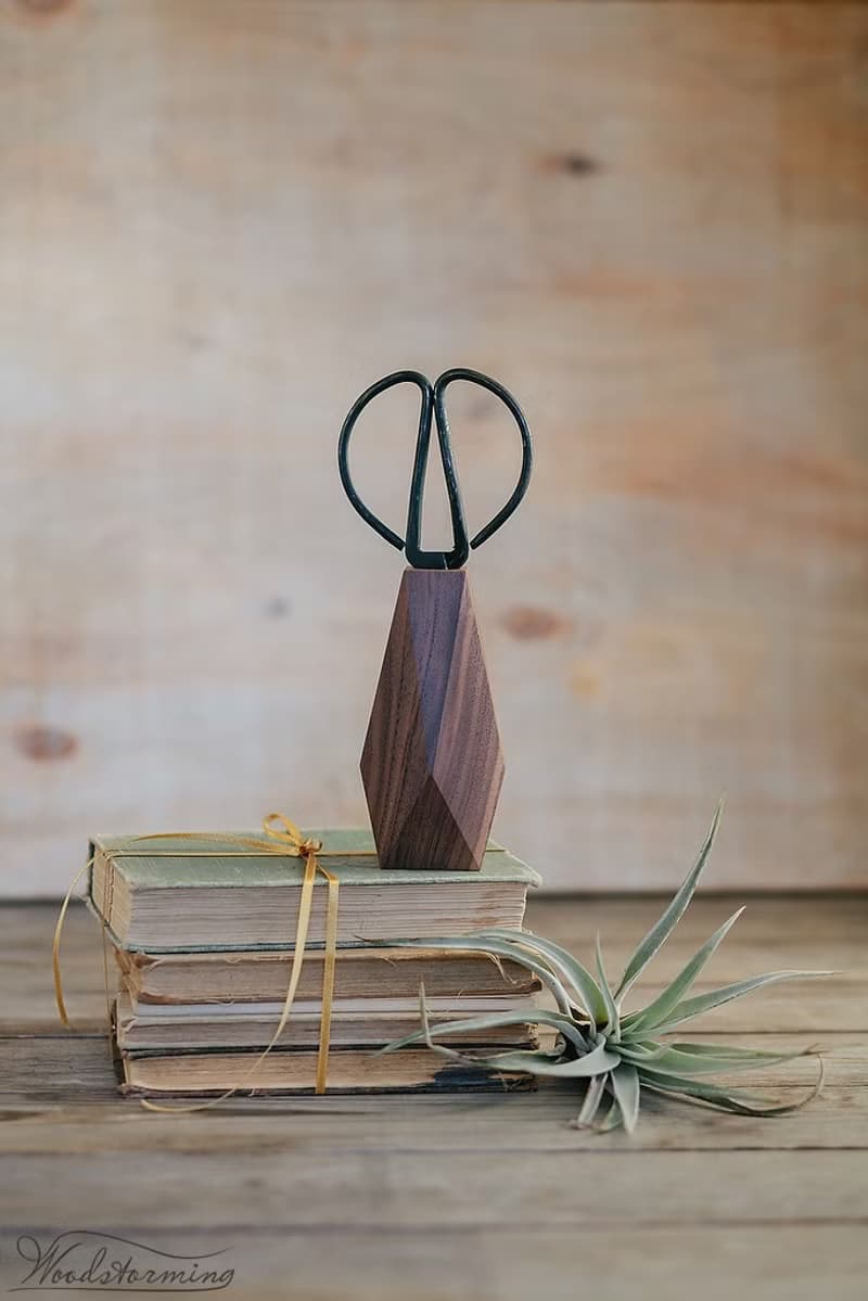 Faceted wood vase, minimalist bud vase