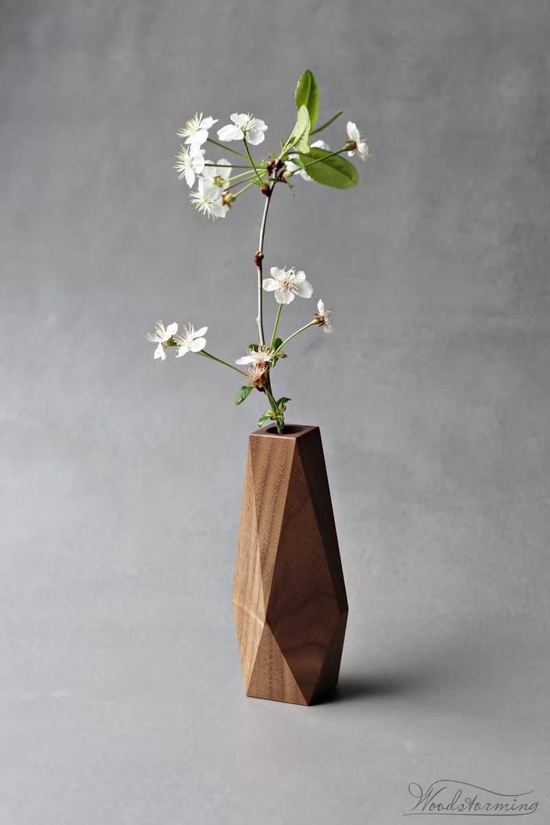 Faceted wood vase, minimalist bud vase