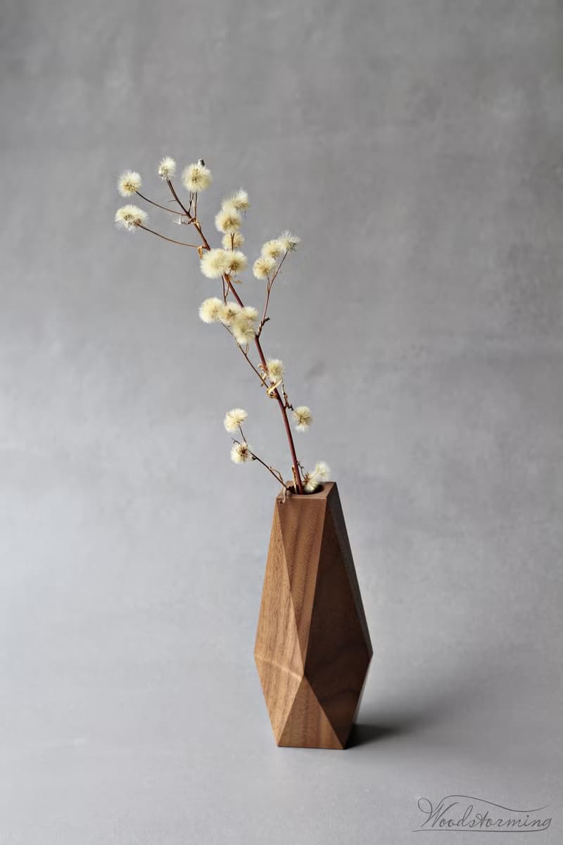 Faceted wood vase, minimalist bud vase