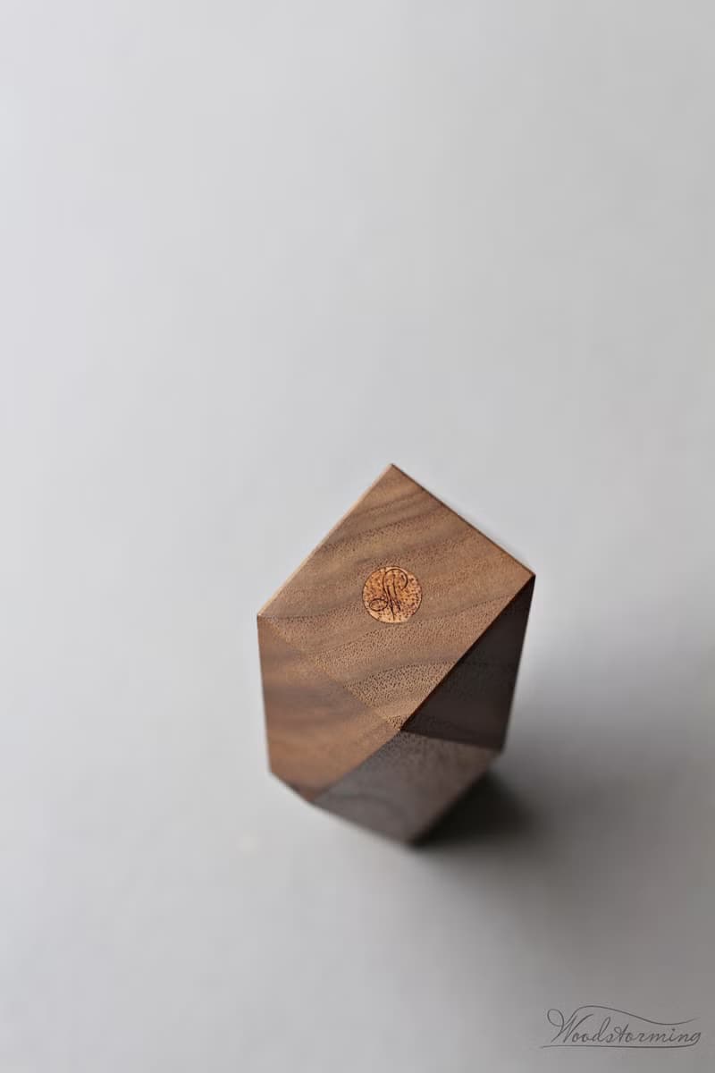 Faceted wood vase, minimalist bud vase