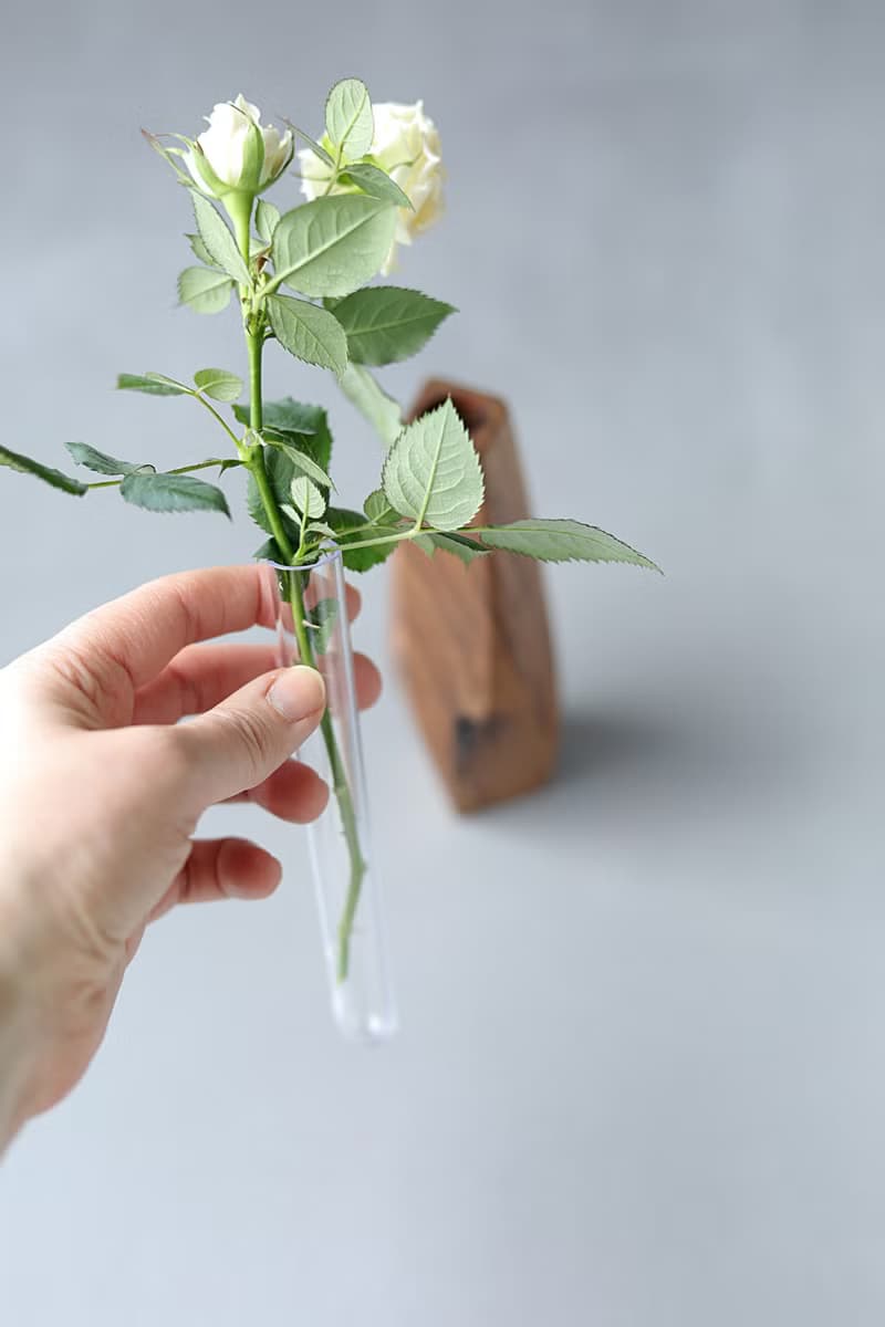 Faceted wood vase, minimalist bud vase
