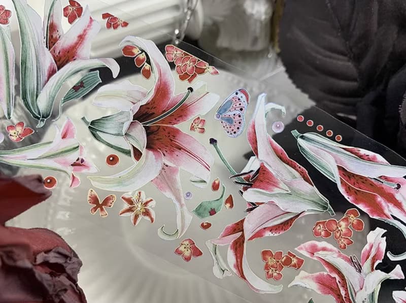 紅色香水百合 ゆり PET 紙膠帶 鐳射銀