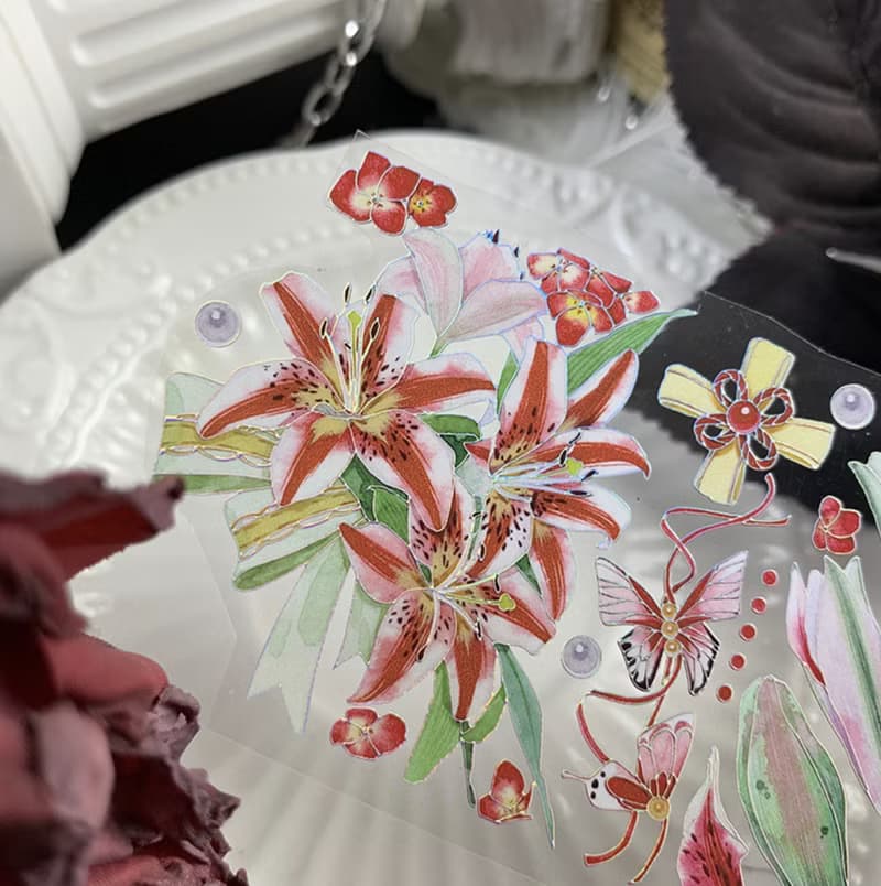 紅色香水百合 ゆり PET 紙膠帶 鐳射銀
