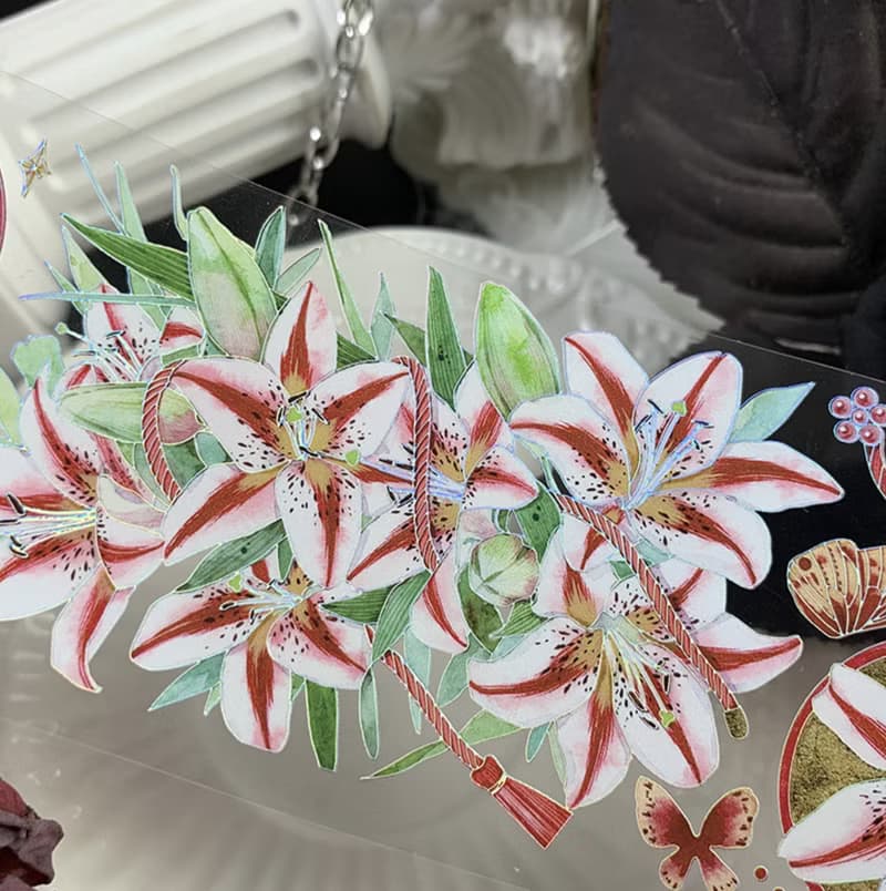 紅色香水百合 ゆり PET 紙膠帶 鐳射銀