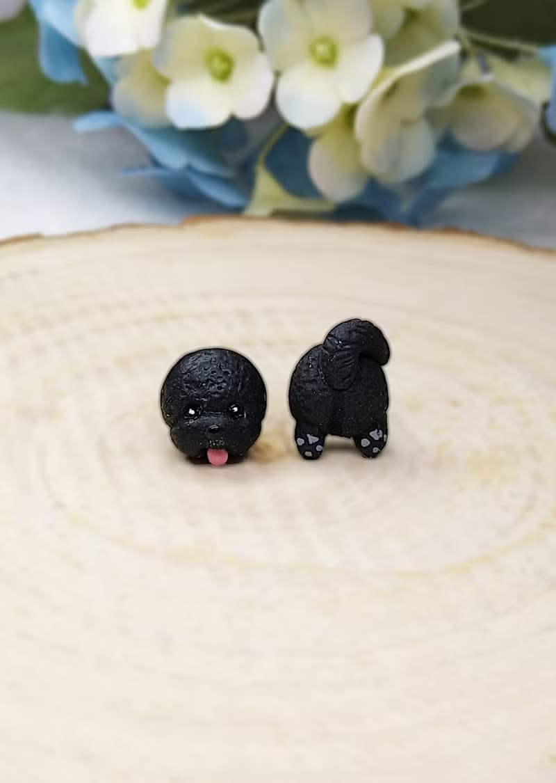 全手作 黑色 比熊犬 耳環 耳釘/耳夾