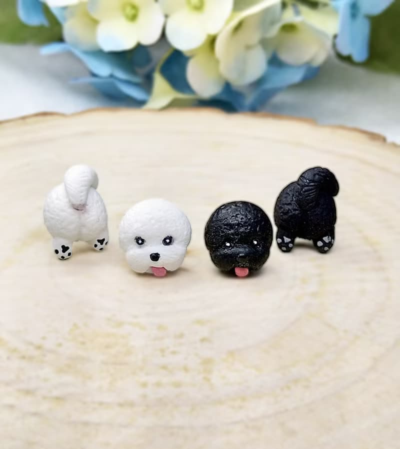 全手作 黑色 比熊犬 耳環 耳釘/耳夾