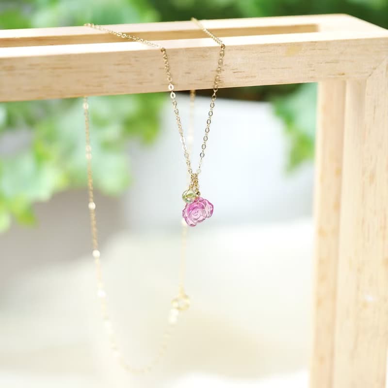 牡丹碧璽 電氣石項鍊 14K
