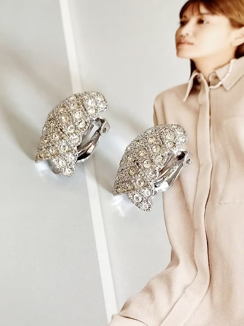 vintage jewelry 華麗滿綴萊茵鑽 夾式耳環
