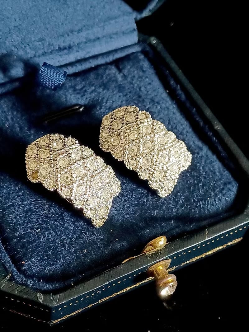 vintage jewelry 華麗滿綴萊茵鑽 夾式耳環