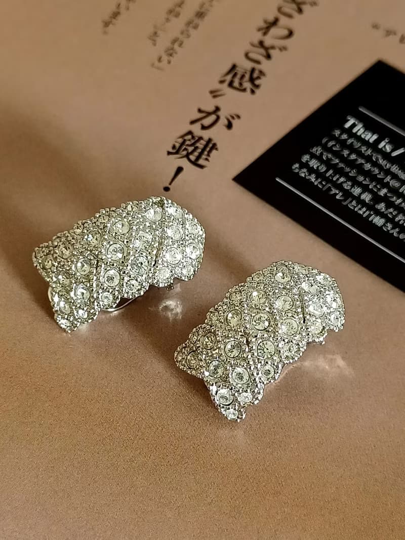 vintage jewelry 華麗滿綴萊茵鑽 夾式耳環