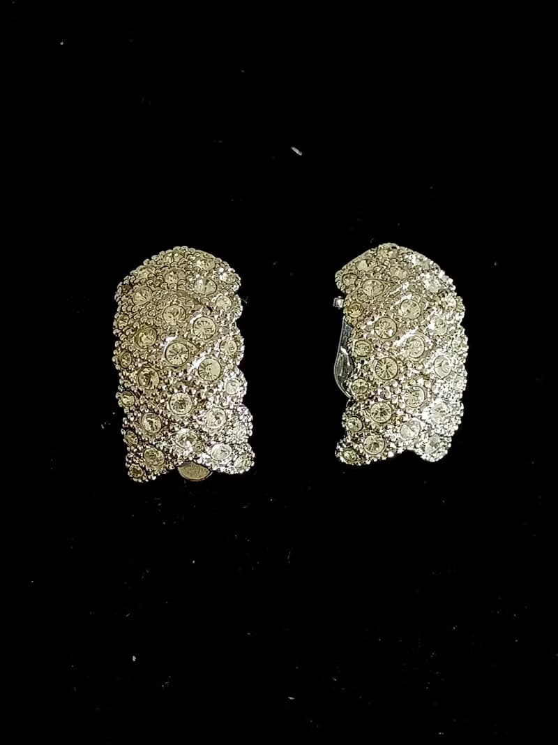 vintage jewelry 華麗滿綴萊茵鑽 夾式耳環