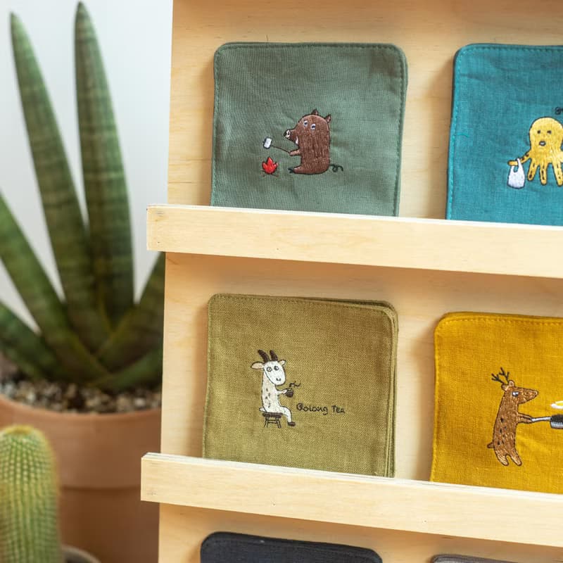野豬刺繡杯墊 軍綠色